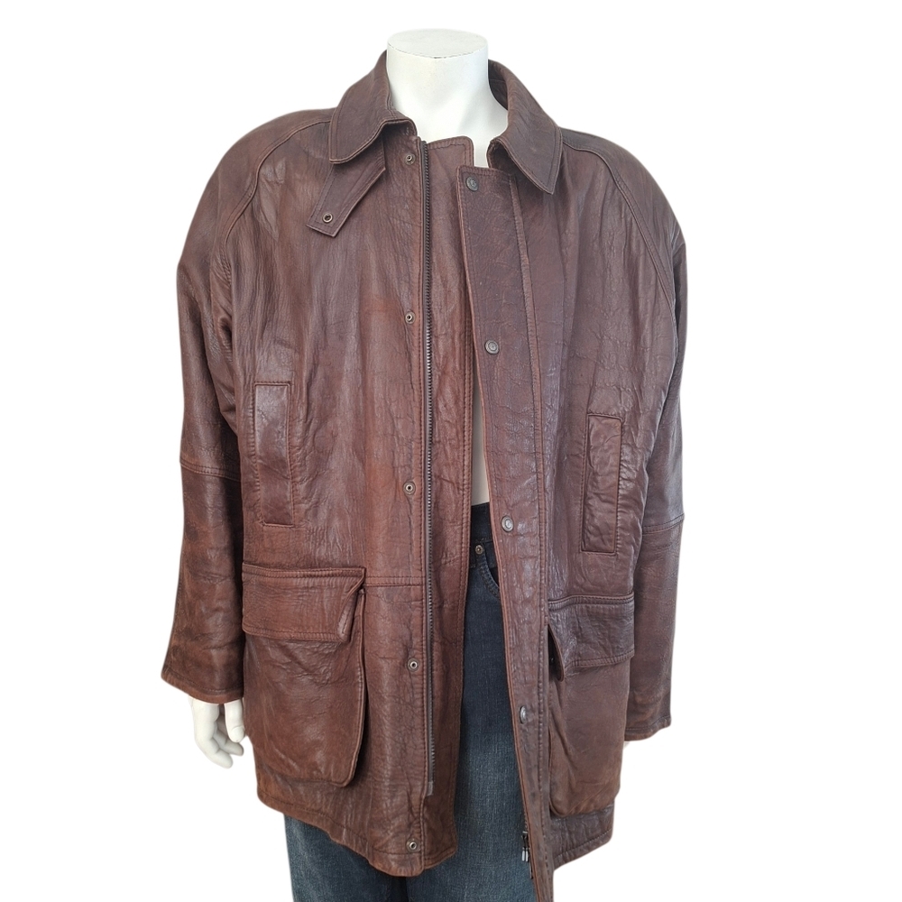 Vintage Aquascutum Of London Men's Brown Leather Jacket Coat Made In Canada - Picture 4 of 16